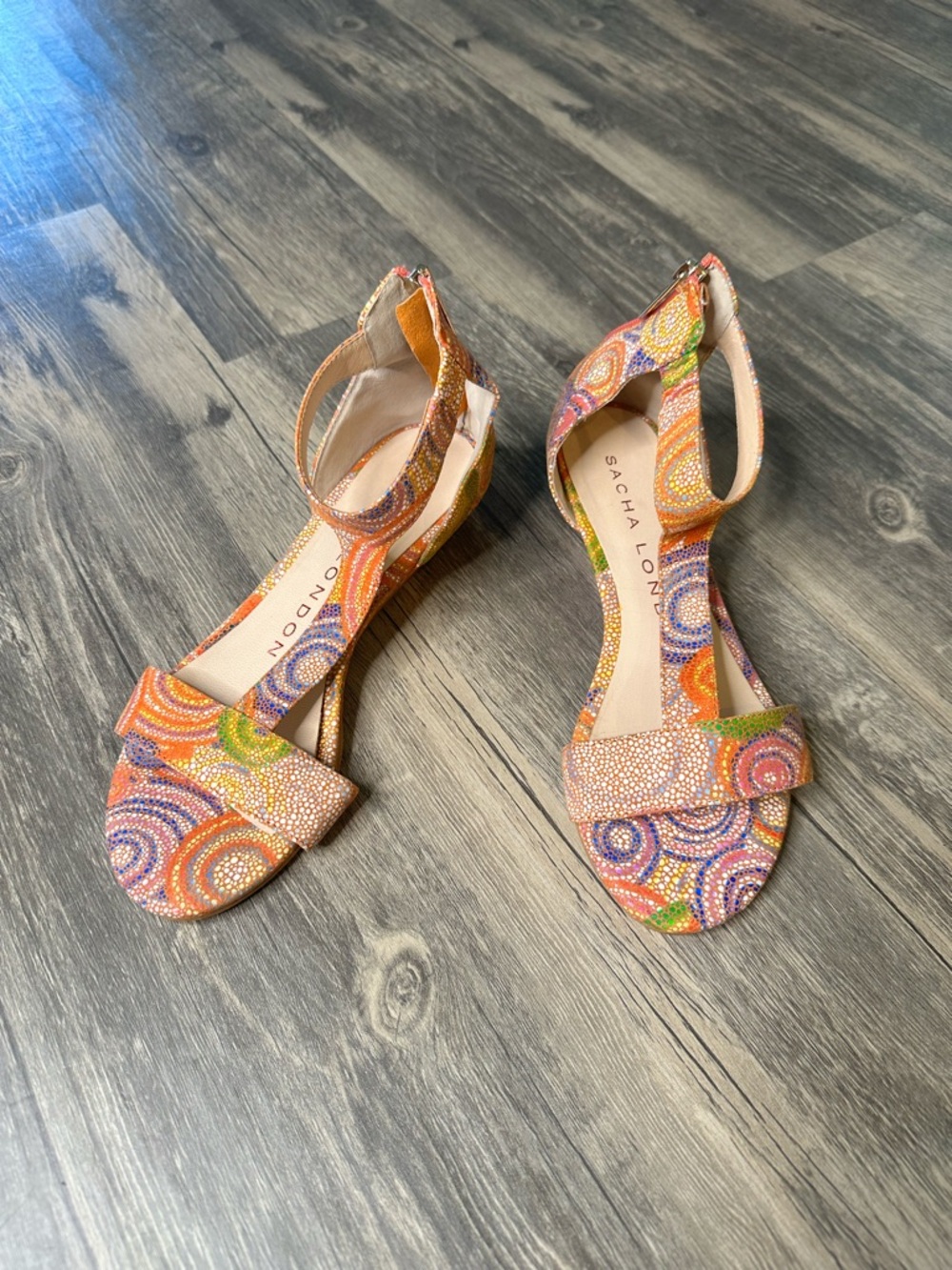 Sacha London Multicolor Beaded Open-Toe Ankle-Strap Heels